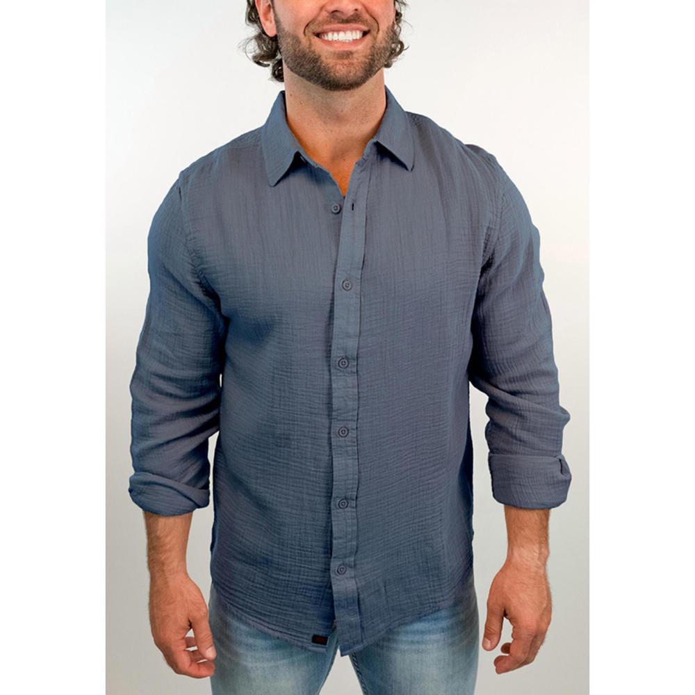 NEW THE NORMAL BRAND kalo long sleeve button up shirt in vintage blue